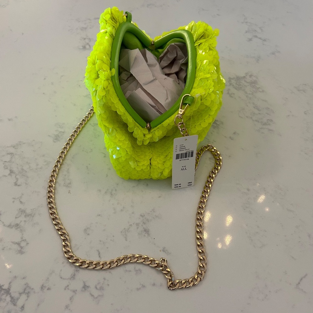 Anthropologie Frankie Mini Clutch: Piette Sequin Edition - Neon Yellow - NEW - Picture 6 of 7